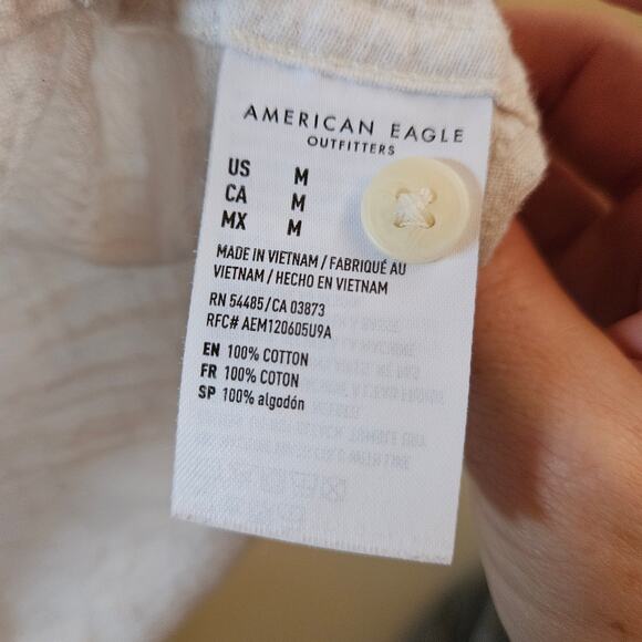 American Eagle White Button Front Short Sleeve Shirt Size M Men's Beachy Casual - Picture 5 of 8